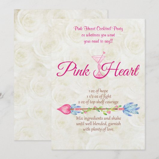 Borstkanker Bewustmaking Roze hartrecept Boho Kaart (Voorkant / Achterkant)
