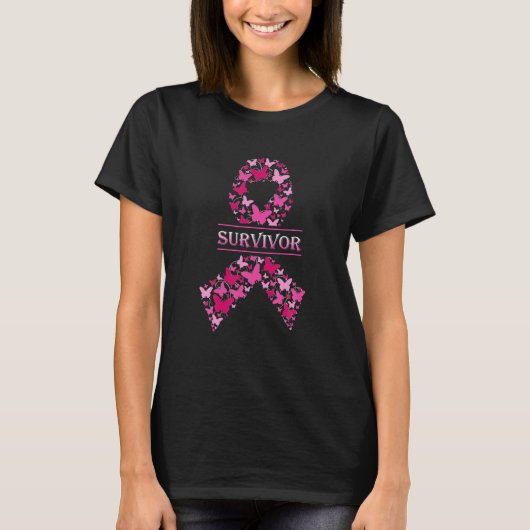 Borstkanker Bewustmaking Roze lint Butterfly T-shirt (Voorkant)