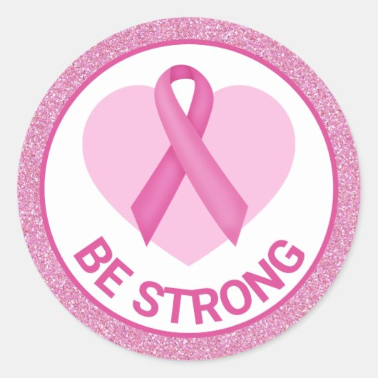 Borstkanker Bewustmaking Roze lint & hart Ronde Sticker (Voorkant)