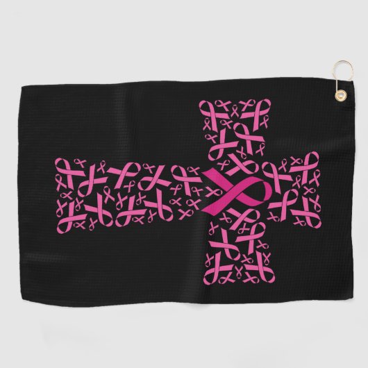 Borstkanker Bewustmaking Roze lint kruis  Golfhanddoek (Horizontaal)