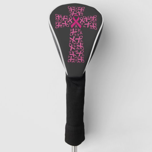 Borstkanker Bewustmaking Roze lint kruis Golfheadcover (Voorkant)