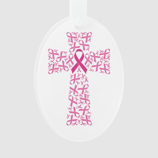 Borstkanker Bewustmaking Roze lint kruis Ornament (voorkant)