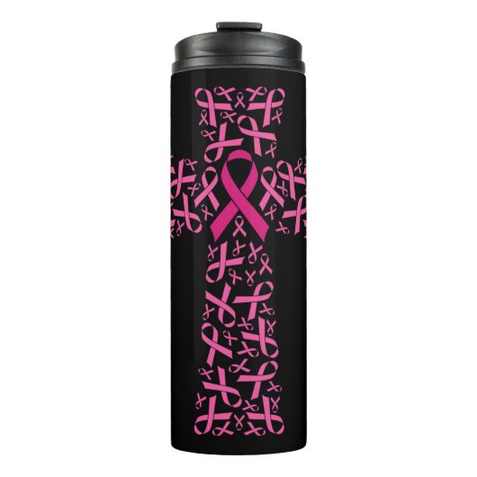 Borstkanker Bewustmaking Roze lint kruis  Thermosbeker (Voorkant)