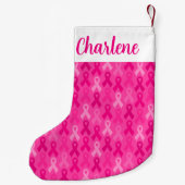 Borstkanker Bewustmaking Roze lintpatroon Kleine Kerstsok (Achterkant)