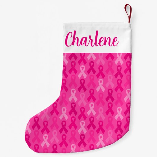 Borstkanker Bewustmaking Roze lintpatroon Kleine Kerstsok (Achterkant)