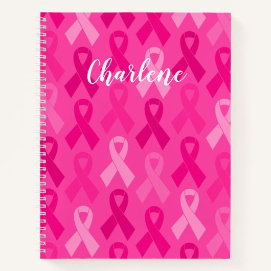 Borstkanker Bewustmaking Roze lintpatroon Notitieboek (Voorkant)