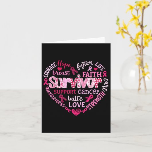 Borstkanker Bewustmaking Roze Ribbon Heart Survivo Kaart (Gele Bloem)