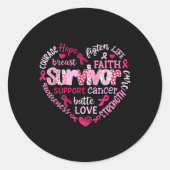 Borstkanker Bewustmaking Roze Ribbon Heart Survivo Ronde Sticker (Voorkant)