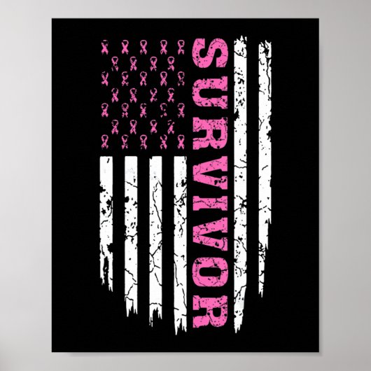 Borstkanker Bewustmaking Roze Ribbon Survivor Amer Poster (Voorkant)
