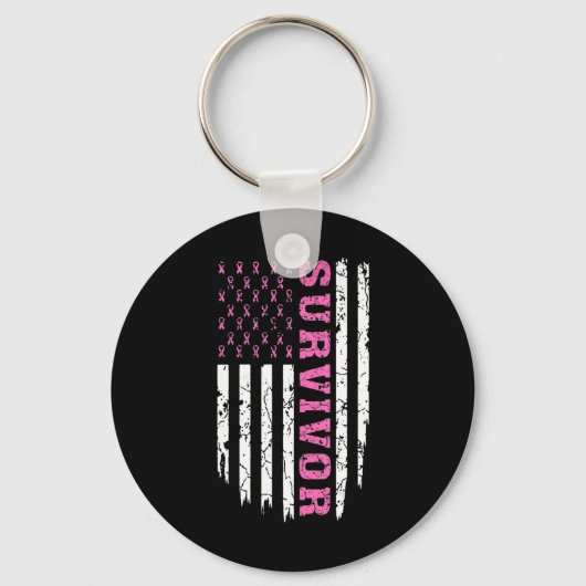Borstkanker Bewustmaking Roze Ribbon Survivor Amer Sleutelhanger (Voorkant)