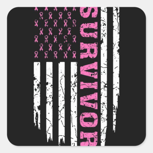 Borstkanker Bewustmaking Roze Ribbon Survivor Amer Vierkante Sticker (Voorkant)