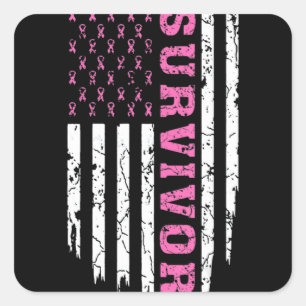 Borstkanker Bewustmaking Roze Ribbon Survivor Amer Vierkante Sticker
