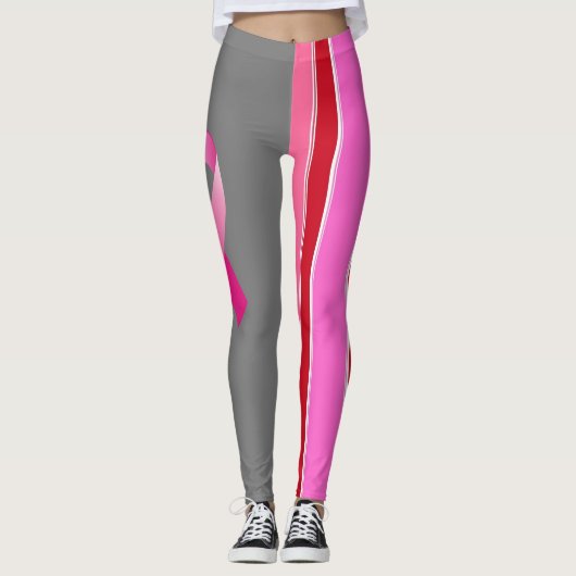 Borstkanker Bewustmaking Roze strepe lint Leggings (Voorkant)