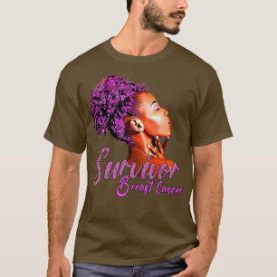 Borstkanker Bewustmaking Survivor Roze lint zwart T-shirt