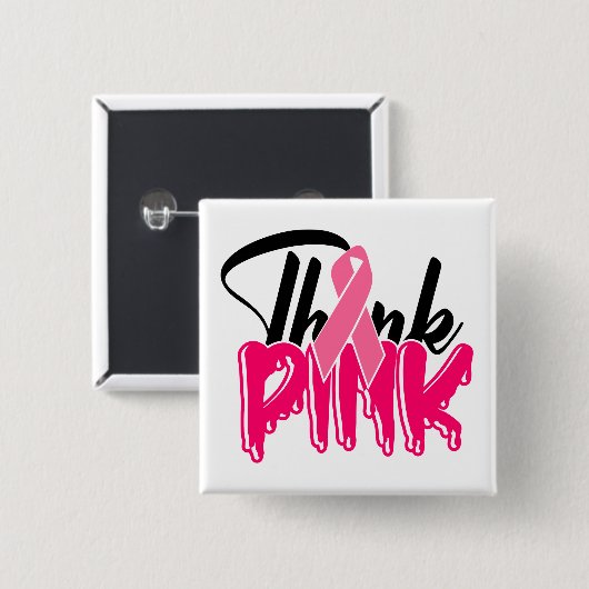 Borstkanker Bewustmaking Vochtiger roze lint Butto Vierkante Button 5,1 Cm (Voorkant /achterkant)