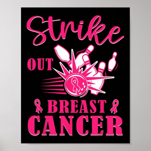 Borstkanker - Bewustmaking voor Bowling Strike Out Poster (Voorkant)