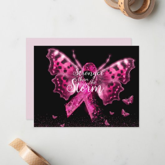 Borstkanker - Bewustmakings Butterfly Quote Notitiekaartje (Voorkant / Achterkant in situ)