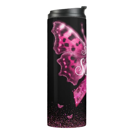 Borstkanker - Bewustmakings Butterfly Quote Thermosbeker (Gedraaid links)