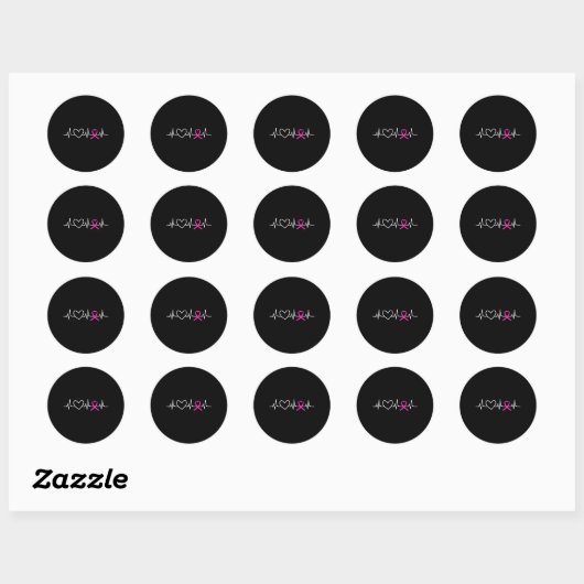 Borstkanker Bewustmakingsmaand Roze lint Heartbea Ronde Sticker (Vel)