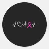 Borstkanker Bewustmakingsmaand Roze lint Heartbea Ronde Sticker (Voorkant)