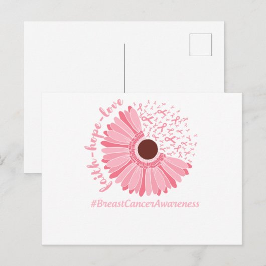 Borstkanker Bewustmakingsroze Bloem Aankondigingskaart (Voorkant / Achterkant)