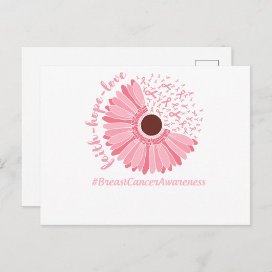 Borstkanker Bewustmakingsroze Bloem Uitnodiging Briefkaart (Voorkant / Achterkant)