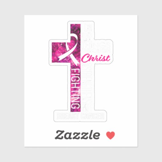 Borstkanker Bewustmakingsroze Cross-Christelijk Sticker (Vel)