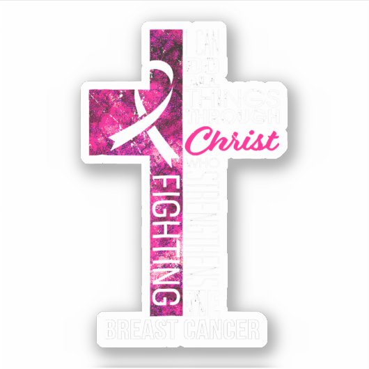 Borstkanker Bewustmakingsroze Cross-Christelijk Sticker (Voorkant)