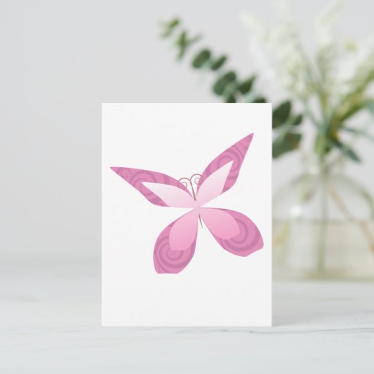 Borstkanker bewustmakingsroze vlinder briefkaart (Staand voorkant)