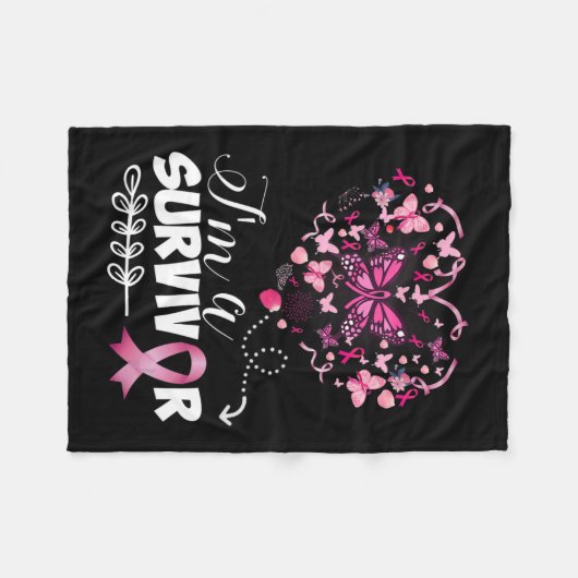 Borstkanker Bewustmakingsroze vlinderhart Ik ben e Fleece Deken (Voorkant (Horizontaal))