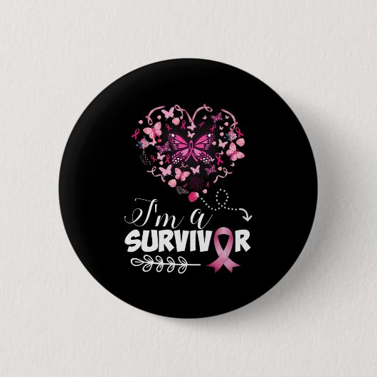 Borstkanker Bewustmakingsroze vlinderhart Ik ben e Ronde Button 5,7 Cm (Voorkant)