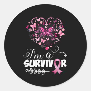 Borstkanker Bewustmakingsroze vlinderhart Ik ben e Ronde Sticker