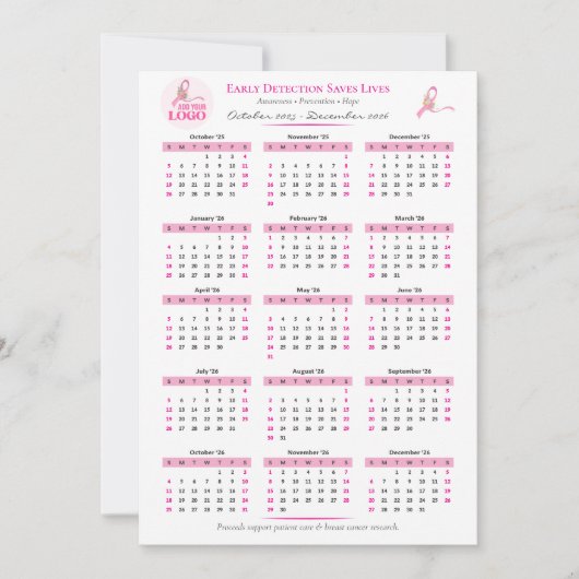 Borstkanker Bewustzijn 15-maanden lintkalender (Voorkant)