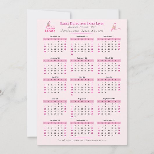 Borstkanker Bewustzijn 15-maanden lintkalender (Voorkant)