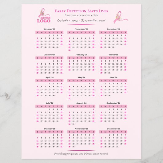 Borstkanker Bewustzijn 15-maanden lintkalender Flyer (Voorkant)