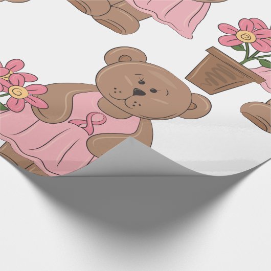 Borstkanker Bewustzijn Beer in roze jurk Cadeaupapier (Hoek)