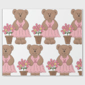 Borstkanker Bewustzijn Beer in roze jurk Cadeaupapier (Vlak)