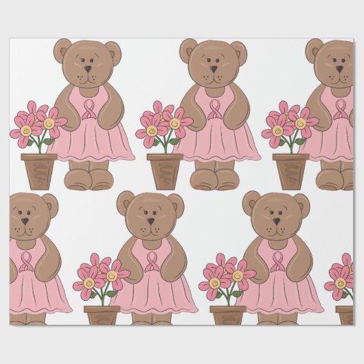 Borstkanker Bewustzijn Beer in roze jurk Cadeaupapier (Vlak)