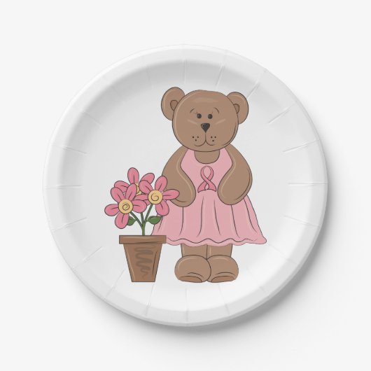 Borstkanker Bewustzijn Beer in roze jurk Papieren Bordje (Voorkant)