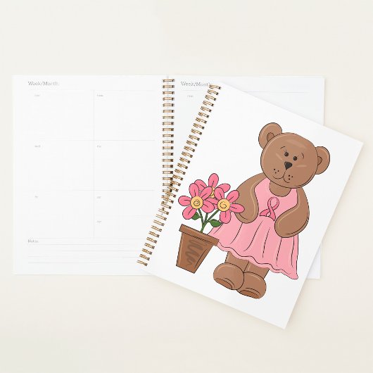 Borstkanker Bewustzijn Beer in roze jurk Planner