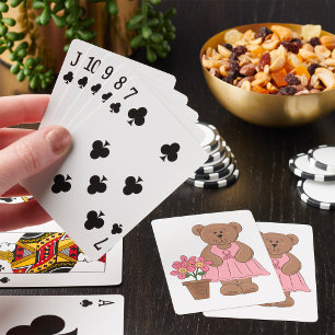 Borstkanker Bewustzijn Beer in roze jurk Pokerkaarten