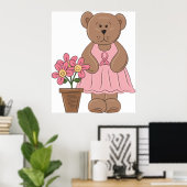 Borstkanker Bewustzijn Beer in roze jurk Poster (Thuiskantoor)