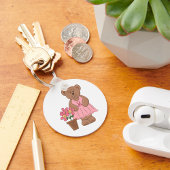 Borstkanker Bewustzijn Beer in roze jurk Sleutelhanger