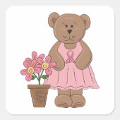 Borstkanker Bewustzijn Beer in roze jurk Vierkante Sticker (Voorkant)