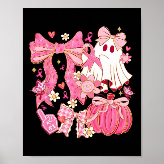 Borstkanker Bewustzijn Boo Ghost Coquette Bow Pin Poster (Voorkant)