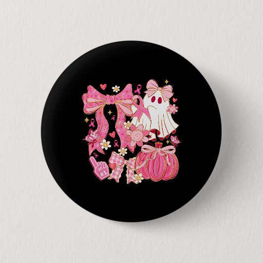 Borstkanker Bewustzijn Boo Ghost Coquette Bow Pin Ronde Button 5,7 Cm (Voorkant)