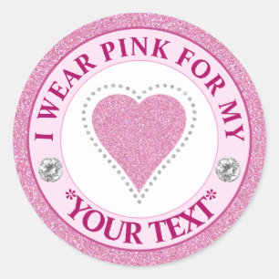 Borstkanker Bewustzijn Hart Ik draag Roze voor Ronde Sticker