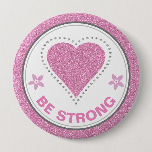 Borstkanker Bewustzijn Hart Wees Sterk Ronde Button 4,0 Cm (Voorkant)