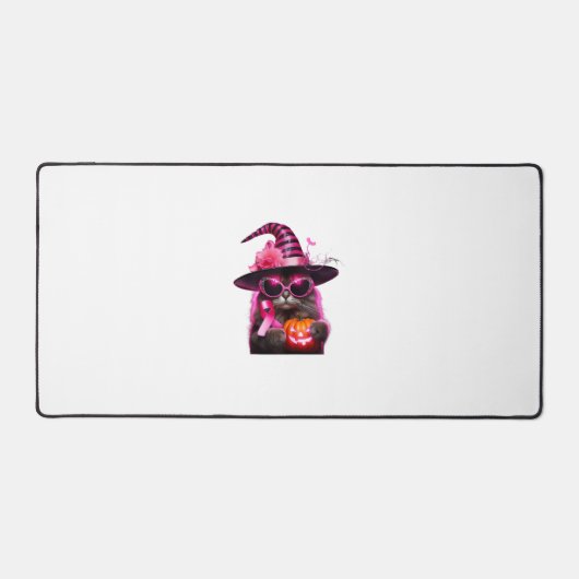 Borstkanker Bewustzijn Kat Halloween Roze Lint Bureaumat (Voorkant)