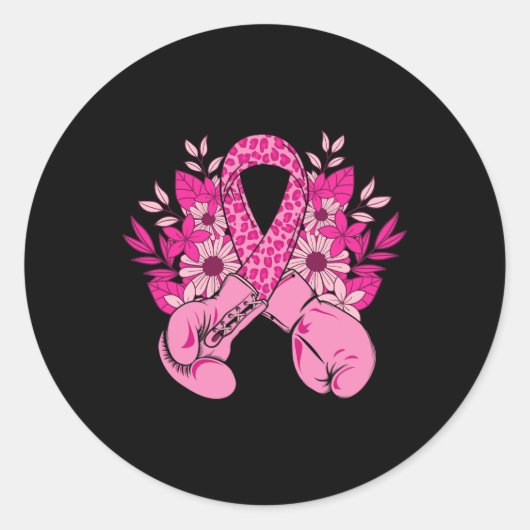 Borstkanker Bewustzijn Ontwerp Roze Ribbon Boxing Ronde Sticker (Voorkant)